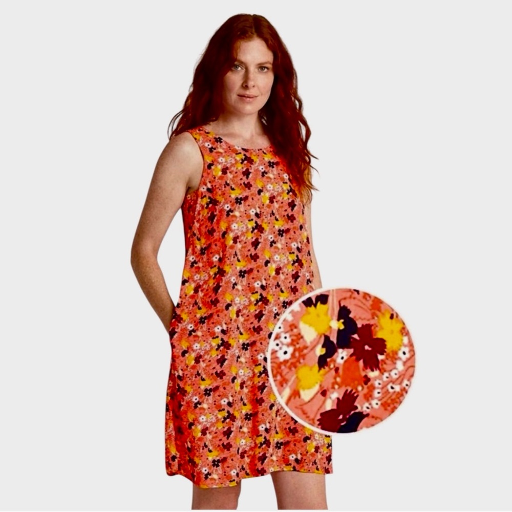 NWT GAP Floral Sleeveless Dress - Size Large with Coral Yellow Print